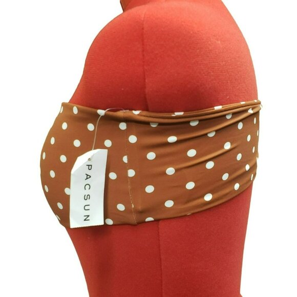 PacSun L.A. Hearts Brown & White Polka Dot Bandeau Bikini Top Large NWT - Picture 3 of 5